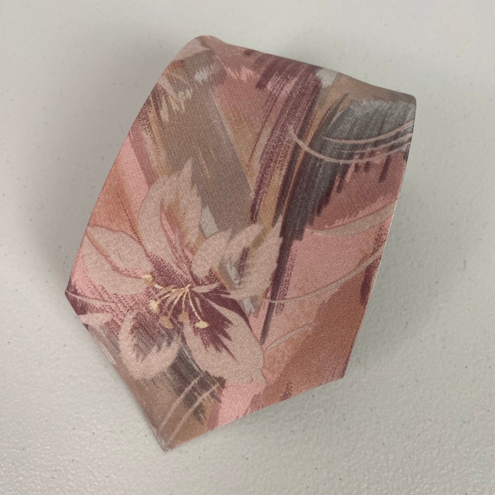 VTG Galli's Abstract Floral Necktie Mens OS Mauve Pink Silk Italian Design Tie